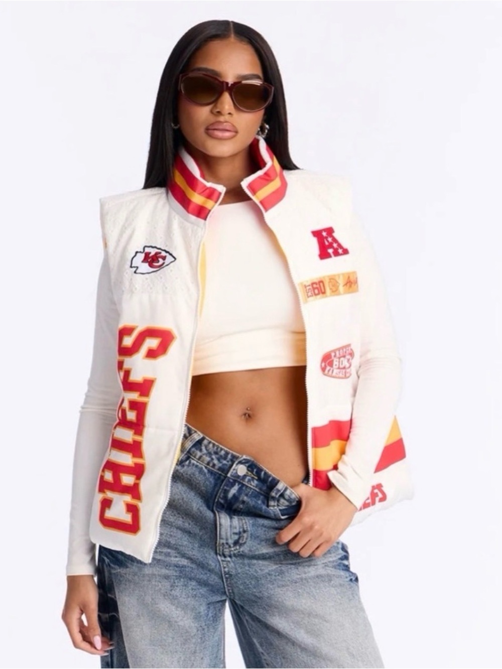 Ultra Game Kansas City Chiefs NFL Women’s Puffer Vest Eyelet White Small